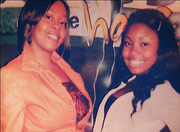 Jasmyn and her mother, Von Howard (left), pose for a photo during a night out on the town that included attending the Tyler Perry play, 